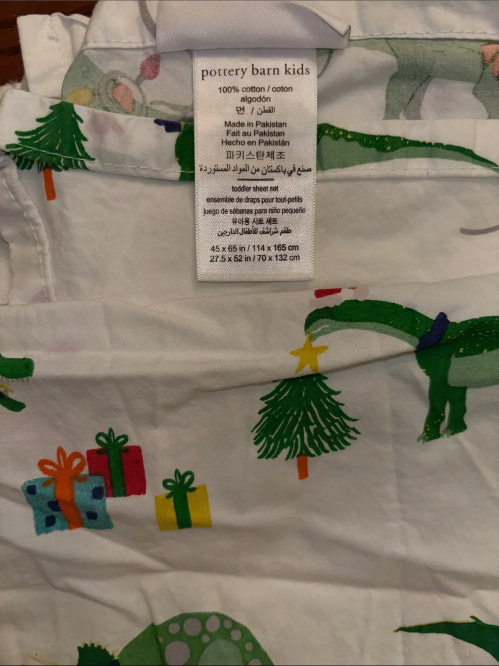 Pottery Barn Glow-in-the-Dark Christmas Dino Toddler Sheetset